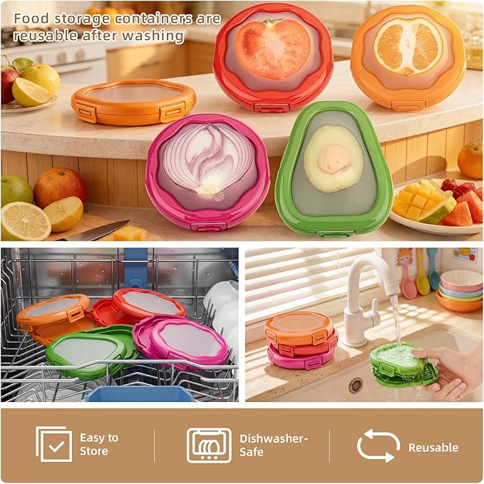 TQRR Avocado Saver and Onion Holder-4Pcs Fruit Fresh Storage Containers | Reusable Silicone, Refrigerator Use, For Fruits & Vegetable Containers, Fits Apples, Lemons, Potatoes, Oranges,Tomatoes