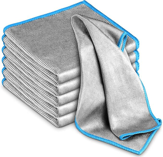 Airlab Glass Polishing Cloth Streak Free Miracle Cleaning Cloth Lint Free Microfiber Cleaning Rags for Glasses Kitchen Dish Mirrors Easy Clean, Pack of 6, 12" x 12", Sliver-Blue