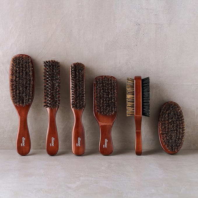 Diane Premium 100% Boar Bristle Club Wave Brush for Men and Barbers – Medium Bristles for Thick Coarse Hair – Use for Detangling, Smoothing, Wave Styles, Soft on Scalp, Restore Shine and Texture