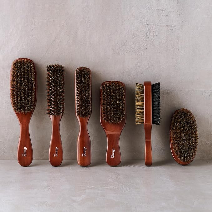 Diane Premium 100% Boar Bristle Styling Brush for Men and Barbers – Medium Bristles for Thick Coarse Hair – Use for Detangling, Smoothing, Wave Styles, Soft on Scalp, Restore Shine and Texture