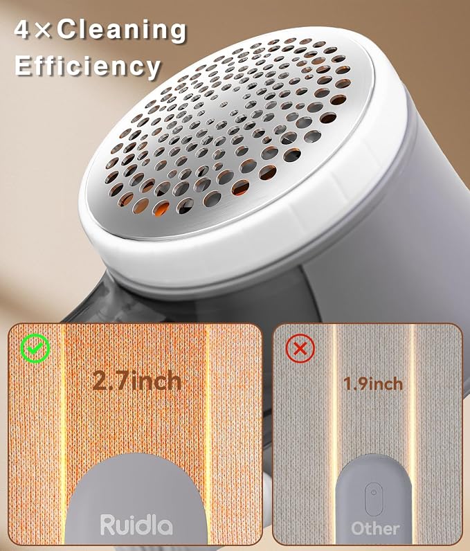 Ruidla Fabric Shaver Lint Remover,Sweater Shaver with Replaceable Stainless | Steel 6-Leaf Blades, Fabric Defuzzer for Clothes Fuzz, Lint Balls - Battery Operated(Grey)