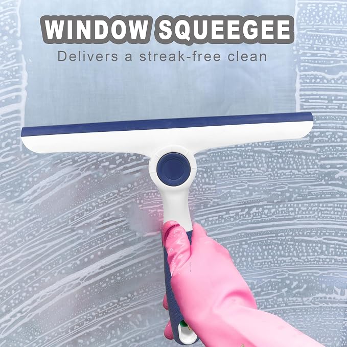NBGYTECH Window Squeegee Household Cleaning Scraper Handheld Squeegee for Shower Glass Door Mirror Car Windshield (Blue Plastic Handle)