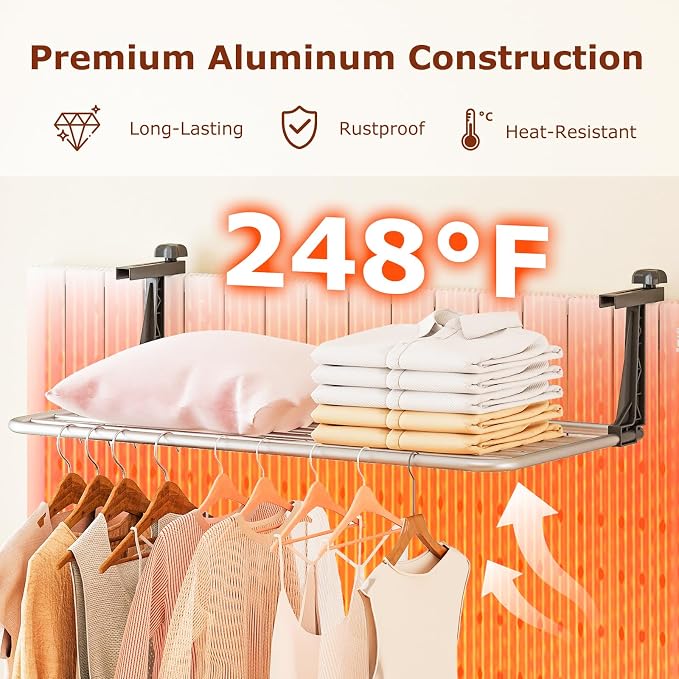 Giantex Portable Clothes Drying Rack, 31" Aluminum Hanging Laundry Rack with Adjustable and Foldable Brackets, Radiator Airer, Indoor Outdoor Towel Rack for Balcony Railings, Windowsill