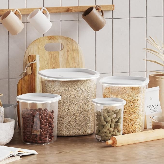 8-Piece Plastic Pantry Food Storage Container Set | Dry Food Storage, Pantry Organization, Kitchen Canisters, 8 Piece Set