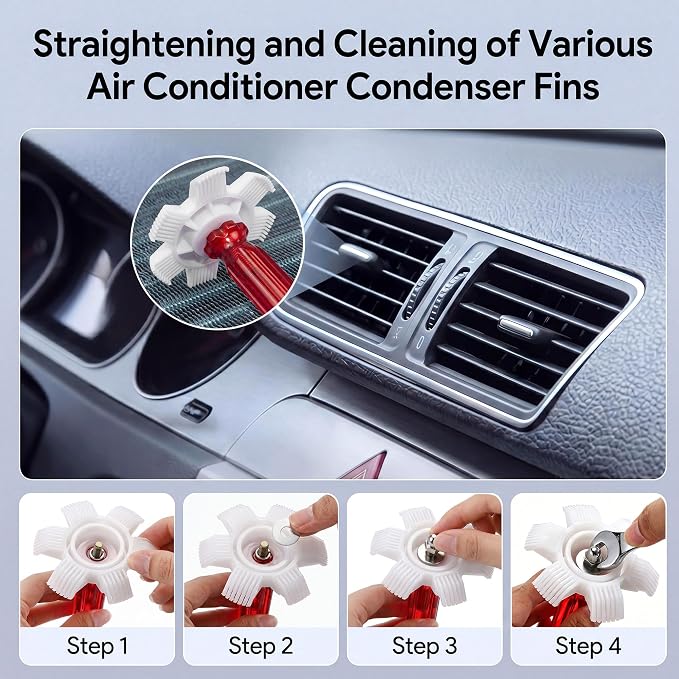 AC Fin Comb Set with 2 Fin Straighteners and Coil Cleaning Brush, HVAC Repair Tool for Air Conditioner Condenser, Evaporator, Radiator and Automotive Cooling Coils, Covers 8-22 FPI