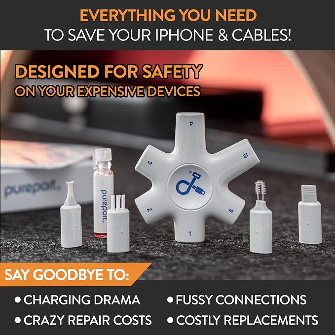 pureport Multi-Tool Port Repair and Clean Kit for iPhone and iPad (White) | Original Phone Cleaner Multi-Tool, Compatible with iPhone & iPad, Repair & Restore Charging Ports