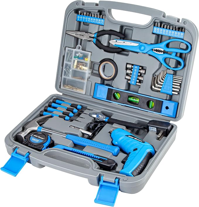 CARTMAN 149-Piece Tool Set, Blue Cordless Screwdriver, Home Repair Tool Kit | Complete tool assortment with cordless screwdriver for home repairs, office fixes, furniture setup crafting, and daily tasks.
