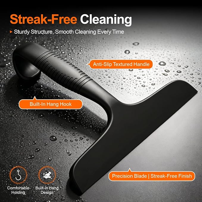 Window Squeegee for Shower Doors, Bathroom, Mirror, Black