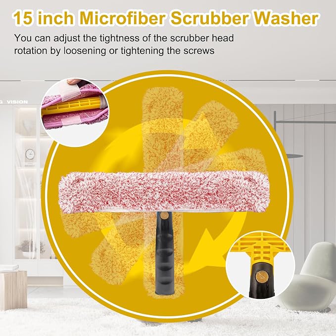 Professional Window Cleaning Kit with Bucket 3 Gallon,Window Washing Kit with 6FT Extension Pole,14" Squeegee,15" Scrubber,Spray Bottle,Window Washing Equipment Cleaning Tool for Outdoor Home