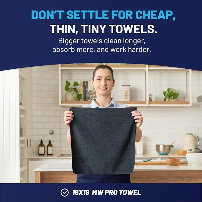 MW Pro Microfiber Cleaning Cloth | Black | 36 Pack | 16” x 16” | All Purpose Microfiber Towels - Clean, Dust, Polish, Scrub, Absorbent