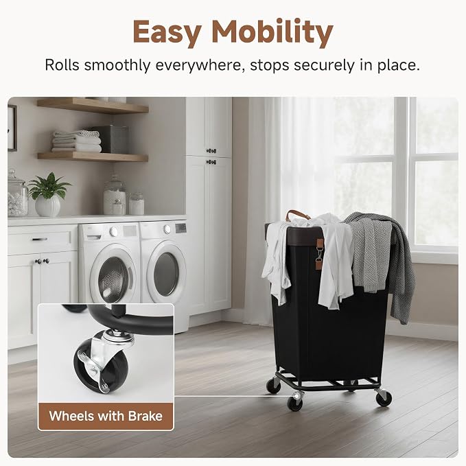 StorageWorks 160L Laundry Basket with Wheels, Rolling Hampers for Clothing