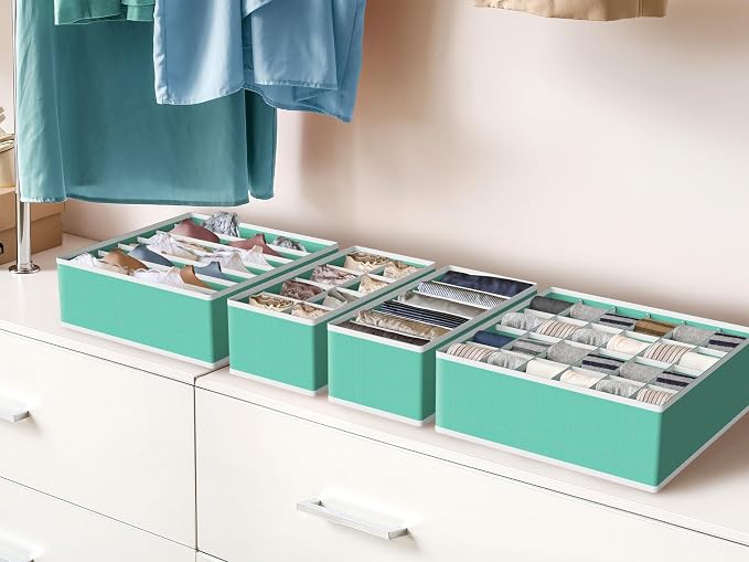 Simple Houseware 4-Pack Drawer Organizer Set for Underwear/Socks/Bra | Turquoise, Closet Dividers for Underwear, Socks, Bras, Scarves, Ties - Foldable Non-Woven Storage Boxes