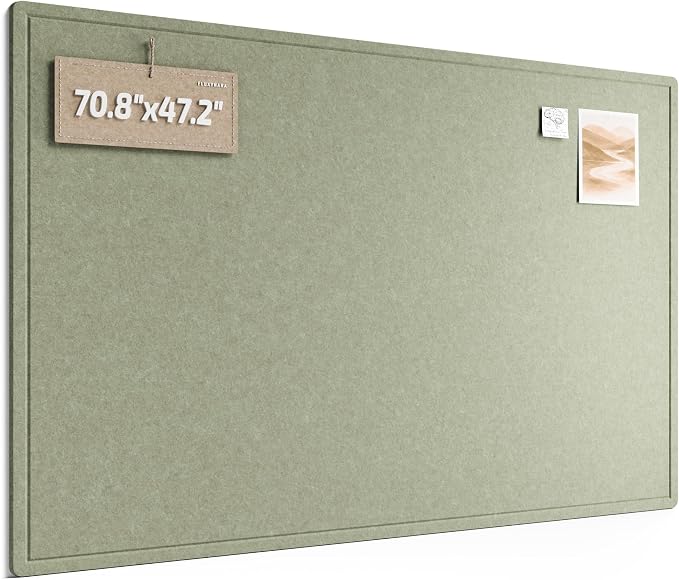 Fluxynara 70.8" x 47.2" Large Bulletin Board, Sage | Cork Board Alternative with 48 Removable Adhesive Tabs, Foldable Felt Pin Board for Home, Office, Classroom & Dorm