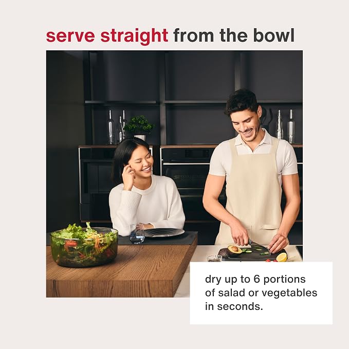 Zyliss Easy Spin Salad Spinner Large, Non-Slip Base, Serving Bowl, AquaVent™ Technology, Retractable Cord and Brake System, Easy to Clean