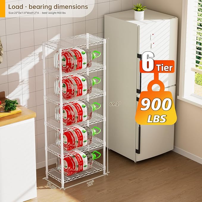 Golpart 6Tier Adjustable Storage Shelves Metal Wire Shelving Standing Shelf | Utility Heavy Duty Unit Rack Closet Organize for Home Kitchen Laundry Room Organization Pantry 12"Dx22"Wx69"H White