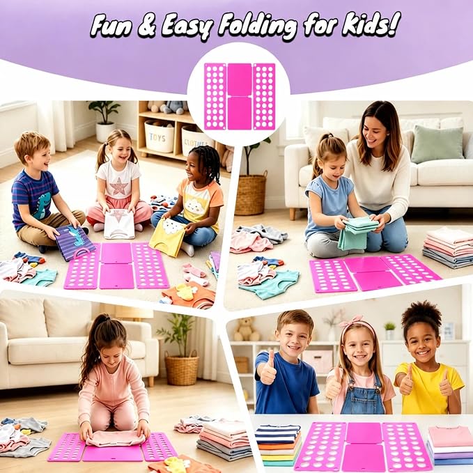 Mini Toddler Shirt Folding Board - Ages 1-7 Pink, Builds Independence | great for Montessori laundry, lightweight PP, smooth rounded edges, quick & simple, develops confidence & skills, stores flat