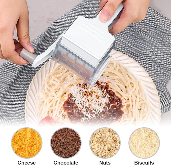 GDL Cheese Grater Hand Crank, Kitchen Rotary Grater Handheld, Dishwasher Safe Parmesan Cheese Grater with Stainless Steel Blade for Hard Cheese,Chocolate,Nuts (White+Grey)