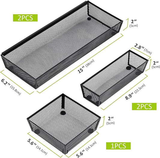 Neudeco Drawer Organizer - Silverware Tray - 5 Compartment Cutlery Tray, Black Pack 5