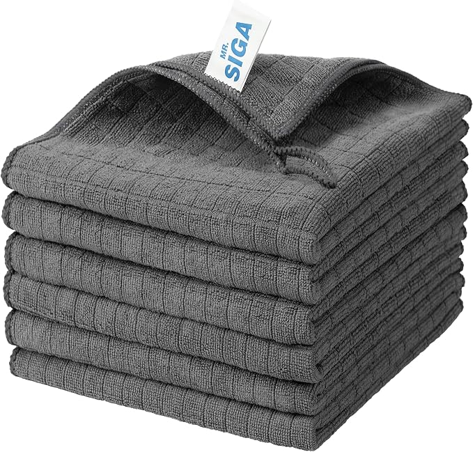 MR.SIGA Microfiber Cleaning Cloths, All Purpose Cleaning Towels, Pack of 6 | Ultra absorbent and soft microfiber towels for kitchen, car and household surfaces, Dark Gray, 35 x 40 cm(13.8 x 15.7 inch)