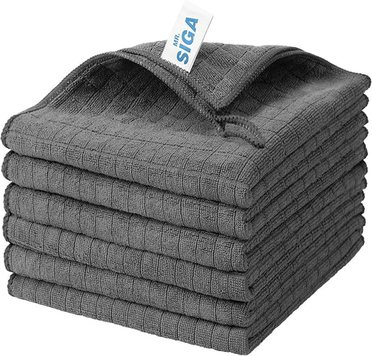MR.SIGA Microfiber Cleaning Cloths, All Purpose Cleaning Towels, Pack of 6 | Ultra absorbent and soft microfiber towels for kitchen, car and household surfaces, Dark Gray, 35 x 40 cm(13.8 x 15.7 inch)