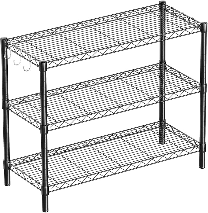 Guan River 3-Shelf Adjustable Metal Wire Shelving,Black,36"L x 14"W x 30"H | Height Adjustable,Sturdy and Durable,Storage Sehlf Display Rack for Office,Kitchen,Bedroom,Bathroom,Garage