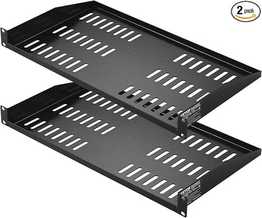 VEVOR 2PCS 1U Server Rack Shelf, Universal Vented Rack Mount Cantilever Tray for 19 inch Network Equipment Rack & Cabinet, 10" Deep Rack Mount Shelf, Weight Capacity 50 lbs Wall Mount Rack Shelf