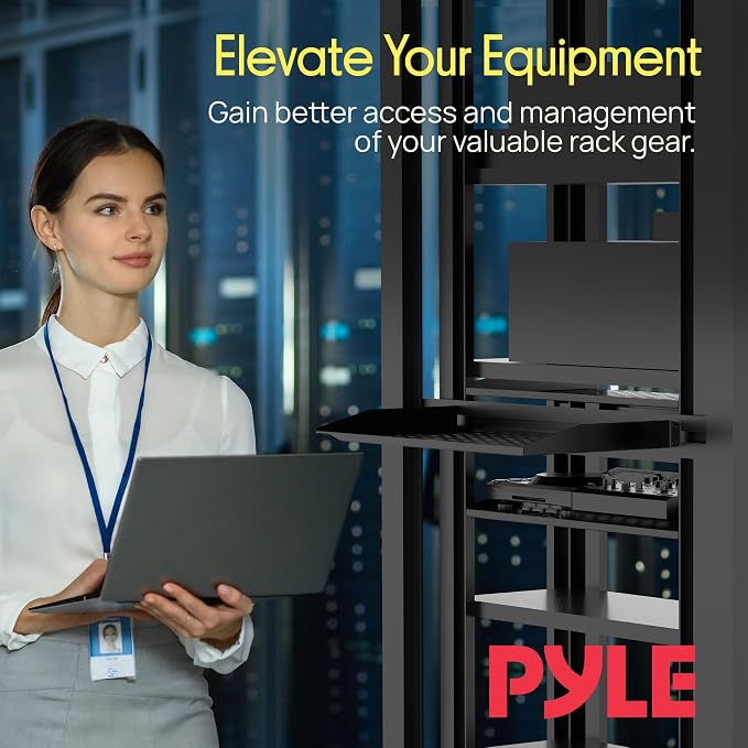 Pyle 2-Pc 1U Server Rack Shelf, Vented Shelves for Good Air Circulation, Cantilever Mount, Wall Mount Rack, Universal Device, Cabinet Shelf, Computer Case Mounting Tray, Black-Pyle PLRSTN14UX2