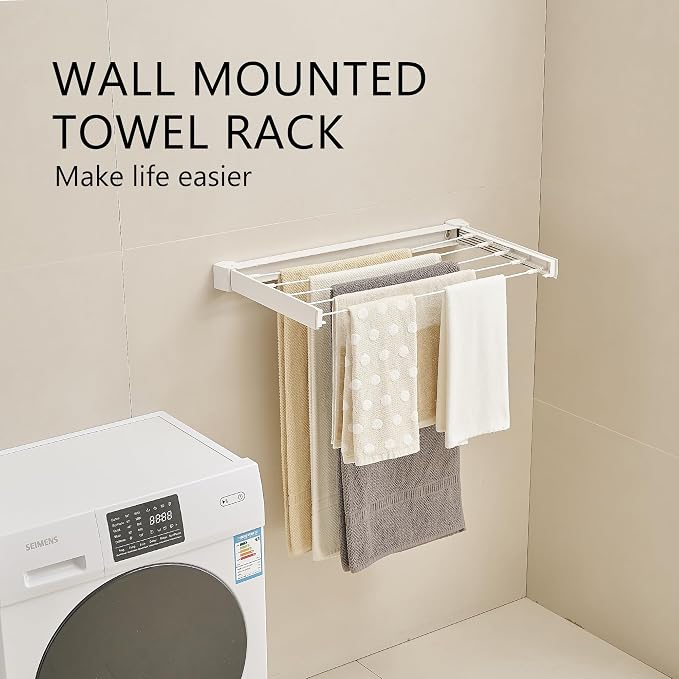 JOOM Wall Mounted Clothes Drying Rack, 27.5 Inch Foldable Rack, White | 5 Aluminum Rods, 60 lb Capacity Collapsible Wall Mount Laundry Drying Rack for Laundry Room, Bathroom, Balcony