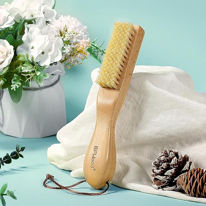 Laundry Stain Brush, Large Natural Soft Boar Bristles, Removes Tough Stains from Delicate Fabrics Like Knits, Cotton, and Linens, Gentle on Fabrics, No Damage