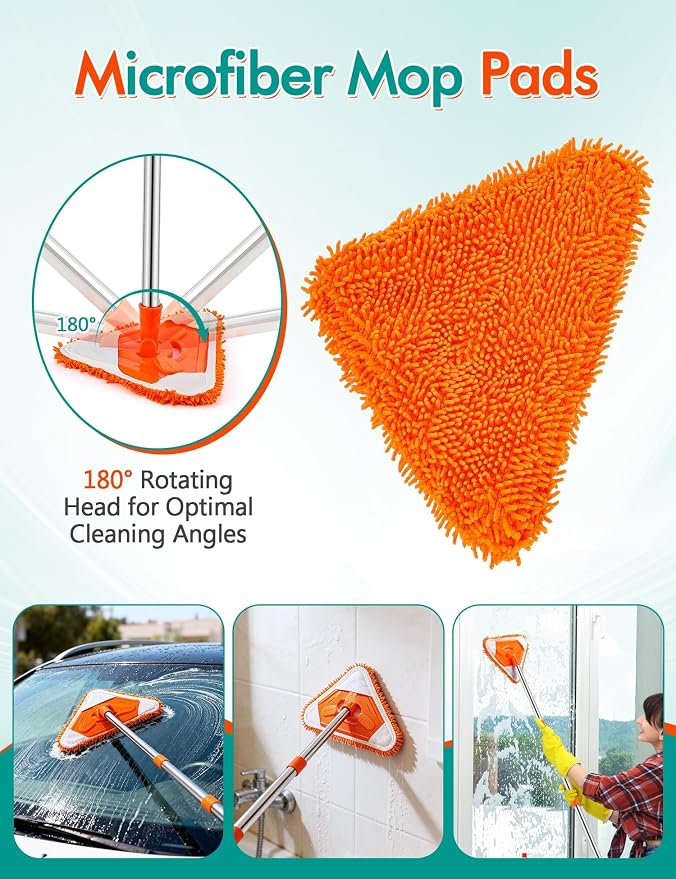 Ceiling Fan Cleaner Duster Kit, 4-in-1 with 76" Extendable Handle | 180° Rotating Head for Fan Blades, Blinds, Walls and Dusting, Wall Cleaner Mop Feather Duster Cleaning Kit
