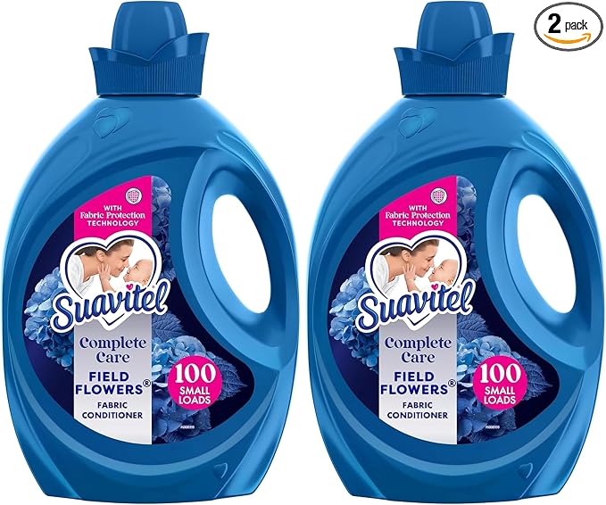 Suavitel Liquid Fabric Softener, Field Flowers | 100 oz | Pack of 2 | 100 Small Loads | Fabric Protection Technology