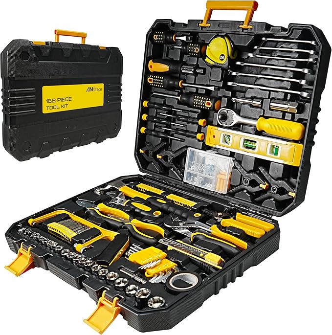 168-Piece Tool Set with Screwdrivers Ratchet Wrenches Tool Kit for Home | Tool Set with Socket Wrenches, Hand Saw, Hammer General Tool Kit for Dorm, Motorcycle, Plumbing Repairs