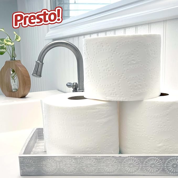 Amazon Brand - Presto! Ultra-Strong 2-Ply Toilet Paper, 6 Mega Rolls = 30 Regular Rolls, 308 Sheets Per Roll, Unscented