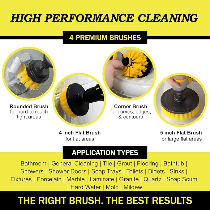 Nylon Drill Brush Attachment Set for Bathroom Cleaning - Power Scrubber Brush Kit for Bathtub, Shower, Tile, and Grout - All-Purpose Household Cleaning Brushes for Drill - Electric Grout Cleaner Kit