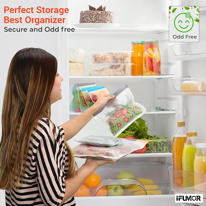 10 Pack Dishwasher Safe Reusable Bags, Leakproof Reusable Freezer Bags, BPA Free Food Storage Bags for Lunch, Marinate and Travel, 3 Gallon, 4 Sandwich, 3 Snack Bags