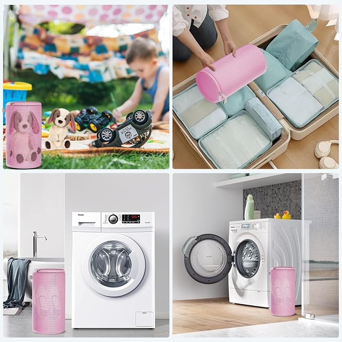 Shoe Washing Machine Bag, Laundry Bag for Sneaker, Pink, 8x15, 2Pcs | Shoe Washing Bag for Footwear, Trainers, Tennis, Slippers, Building Blocks, Sandwish Mesh, Travel, Divided, Prevent Tangling