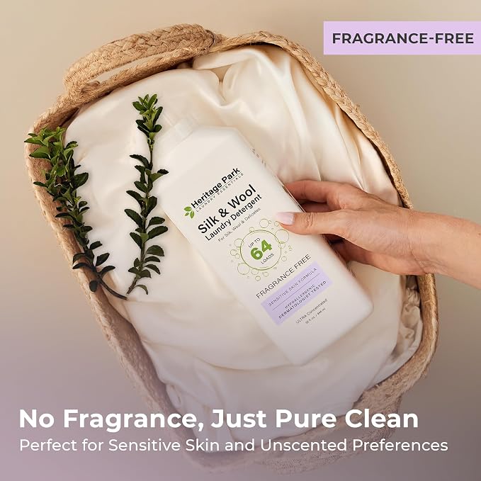 Heritage Park Silk & Wool Delicates Detergent - Fragrance Free - 32 fl oz | EWG Verified & EPA Safer Choice - Enzyme-Free Liquid Detergent - Hypoallergenic, Dermatologist Tested, Gentle on Silk & Wool