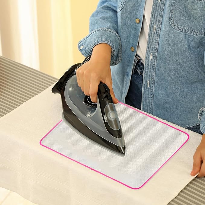 2 Pack Pressing Cloth for Ironing,15.7 × 23.6 Inch Mesh Cloth Ironing Pad Ironing Cloth to Protect Clothes, Scorch-Saving Insulation Press Cloth for Ironing (Pink)