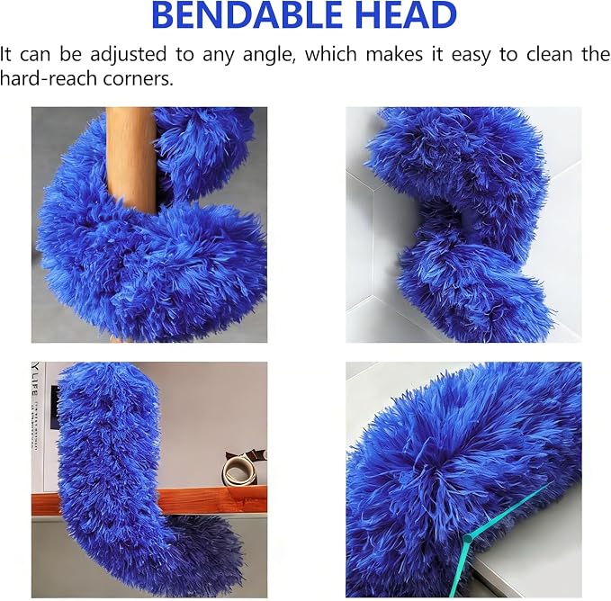 SetSail Extra-Long Dusters with Extension Pole 100-inch for Cleaning,Blue | Bendable Microfiber Head,Washable, Ceiling Fan Cleaner Duster, for Corner, High Ceilings and Furniture