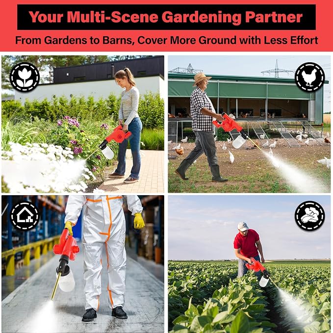 Dinftin Electric Diatomaceous Earth Duster Compatible for Milwaukee 18V Battery(Battery Not Included), Garden Dust Applicator with 1L Capacity and 7.5" Nozzle, Versatile Leaf Blower & Powder Sprayer