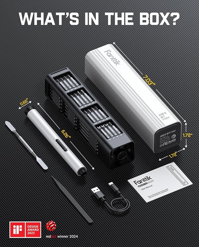 Fanttik E1 Max Precision Electric Screwdriver, Mini Screwdriver Set(White) | 50 Magnetic Bits, Magnetic Storage, 0.2N.m, 5/32‘’ Precision Repair Tool Kit for Electronics Phone Camera Laptop Watch