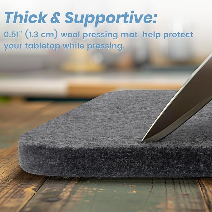 BREENHILL Wool Pressing Mat 22" x 60" –Extra Large Thick Felt Ironing Pad for Quilting, Sewing, Crafting –Wool with Bonus Heat-Resistant Iron Rest–Portable and Durable Ironing Surface(Dark Gray）