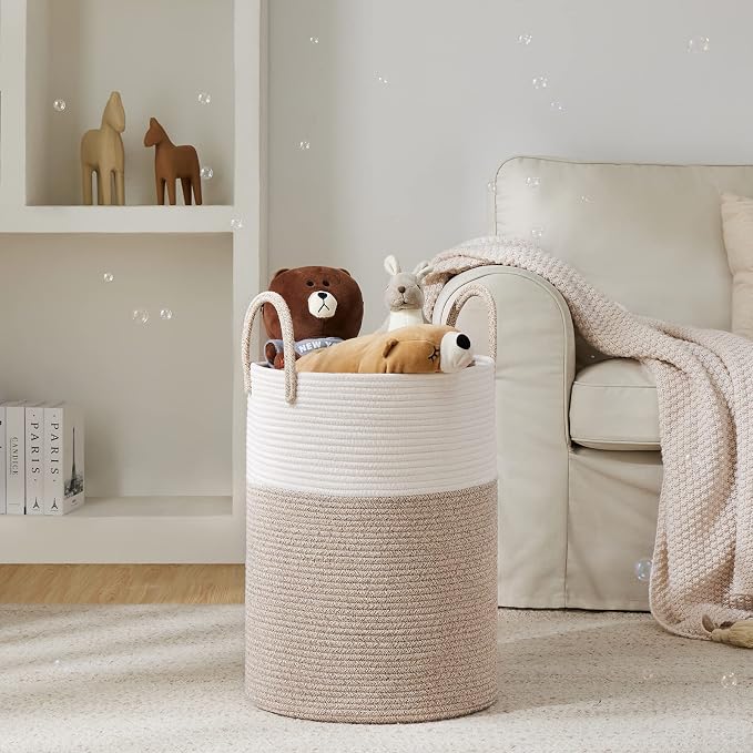 YOUDENOVA Cotton Rope Laundry Hamper Basket, 72L Blanket Basket for Bedroom | Large Woven Laundry Hamper with Sturdy Handles, Collapsible Home Decor Laundry Basket for Laundry, Clothes, Toys in Bedroom