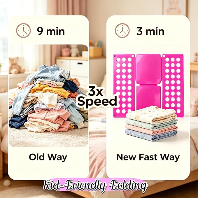 Mini Toddler Shirt Folding Board - Ages 1-7 Pink, Builds Independence | great for Montessori laundry, lightweight PP, smooth rounded edges, quick & simple, develops confidence & skills, stores flat
