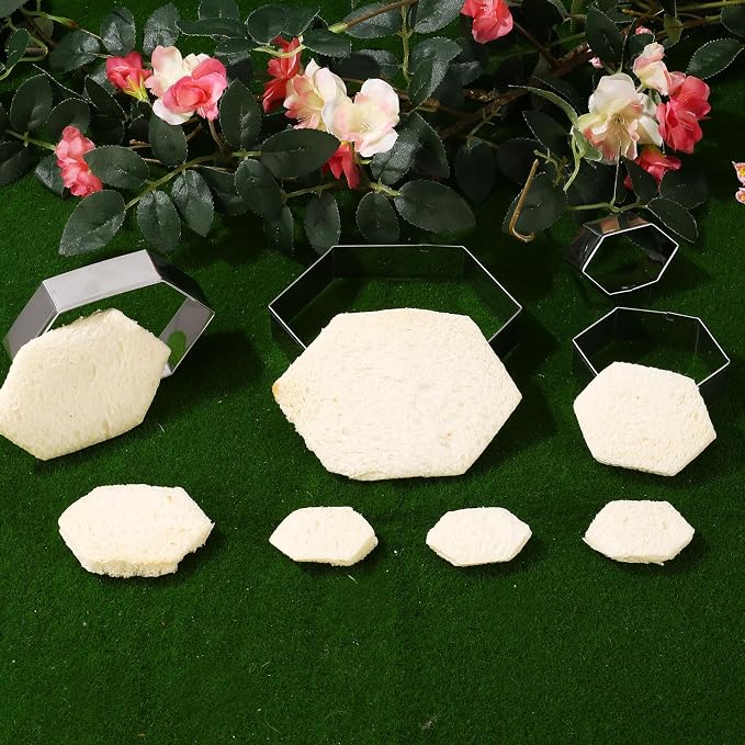 Hexagon Cookie Cutter Set 4 Sizes- 5 Inch, 4 Inch, 3 Inch, 2 Inch Stainless Steel Geometric Gem Cookie Cutters Shapes Molds