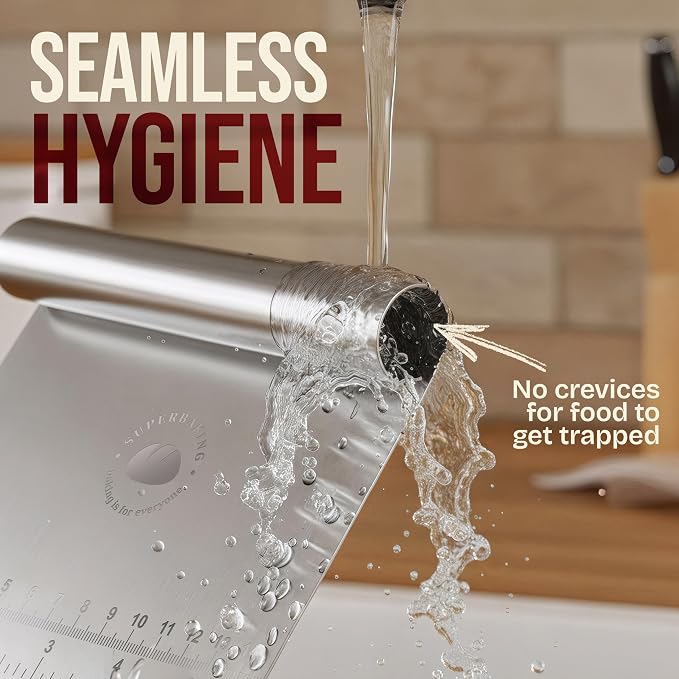 Superbaking Dough Scraper - 6" Wooden Bench Scraper - Dough Cutter with Ruler - Pastry & Cake Scraper - Kitchen Tools Sourdough Baking Supplies - Bread Making Tools & Accessories for Home Bakers