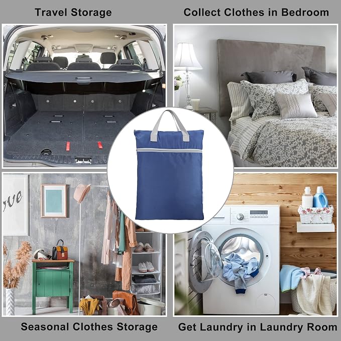 BeeGreen Navy Blue Hanging Laundry Hamper with Strap & Two Zippered Pockets Travel Laundry Bag for College Dorm Travel Day Trip Swimsuit Bathsuit