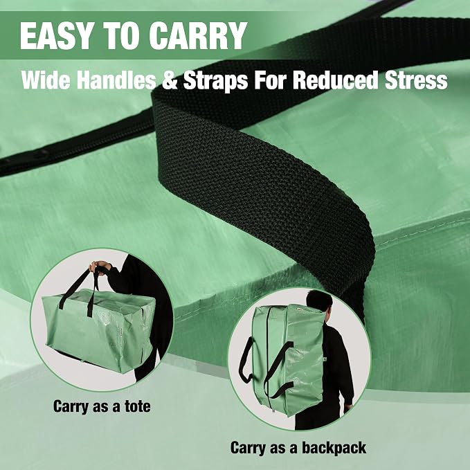 WORKPRO 6 Pack Extra Large Moving Bags with Backpack Straps & Handles | Heavy Duty Moving Storage Bags, Green, Double Zippers for Moving, Dorm, Closet Storage, Travel & Space Saving