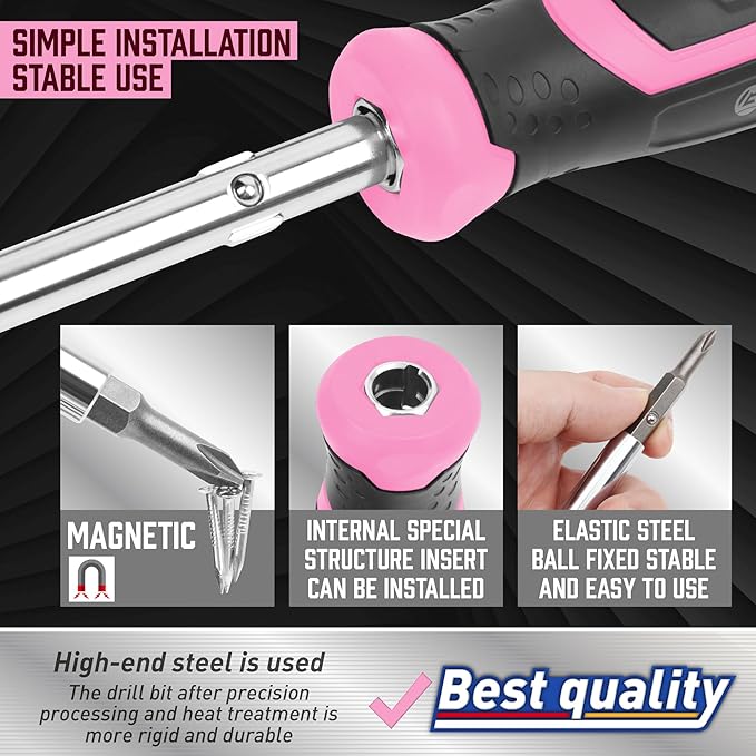 Amartisan 18-in-1 Multi-bit Screwdriver Set | Portable Multi-Purpose Screwdriver, Slotted/Philips/Pozi/Torx/Square,Nut Driver (Pink)