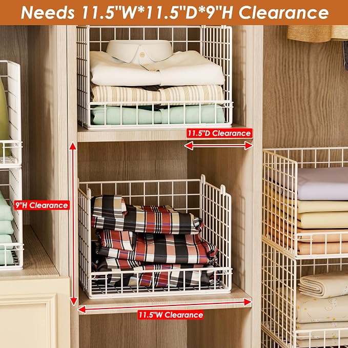 5-Tier Stackable Closet Organizers and Storage Baskets, Closet Shelf Organizer, Space-Saving closet organizer system, Foldable Clothes Storage Bins for Closet Organizer System, White(Patent 30022416)